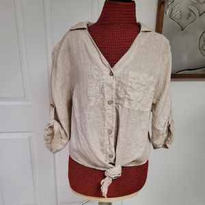 Casual Boho  tie up linen shirt 100% Linen SizeM